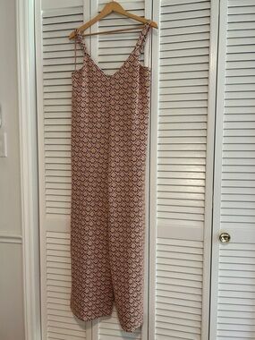 Anthropologie Pink and Navy Patterned Sleeveless Jumpsuit